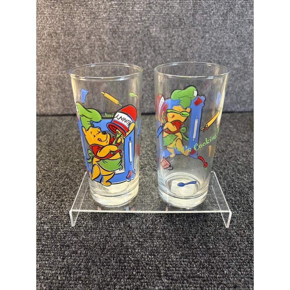 2~Vtg~Disney/Winnie The Pooh~Anchor Hocking Drinking Glass~"What's Cookin' Pooh"